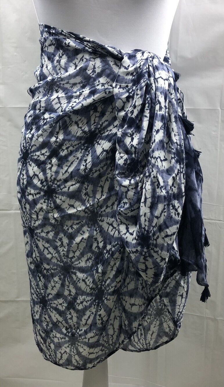 Unbranded Summer Scarf Large Lightwieght Tassel Blue White Rectangular 27" x 70"